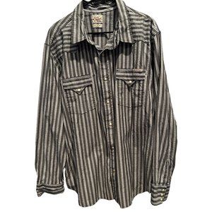 Lucky Brand‎ Western Style Long Sleeve Shirt 2XL Pearl Snap Buttons, Gray White